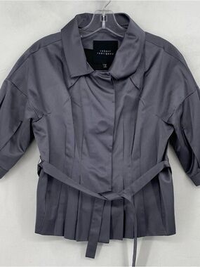 Robert Rodriguez Charcoal Satin Short-Sleeve Belted Jacket size 6